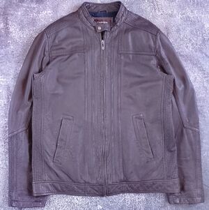 DANIER Dark Brown Leather Jacket TALL LONG
